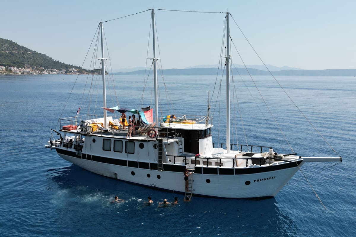 Exterior view of Primorac, a Gulet Gulet gulet at Grad Omiš, Croatia