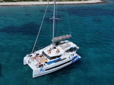 Exterior view of My5ive, a Bali Catspace catamaran at Seget Donji, Croatia