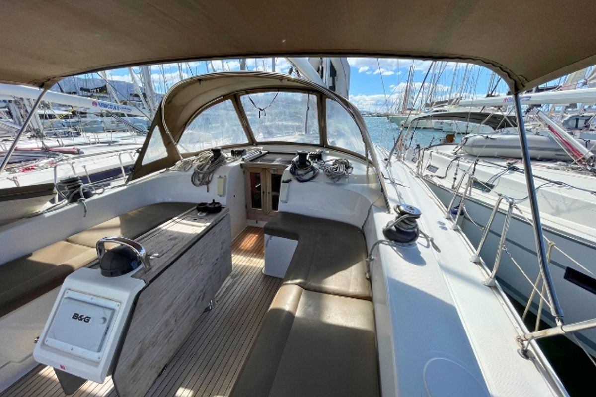 Cockpit of Prince Nikolaos, a Bavaria Cruiser 51 sailboat at Municipal Unit of Lefkada, Greece