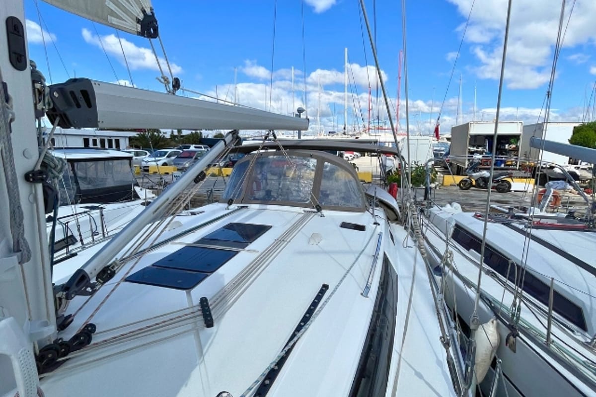 Exterior view of Prince Nikolaos, a Bavaria Cruiser 51 sailboat at Municipal Unit of Lefkada, Greece