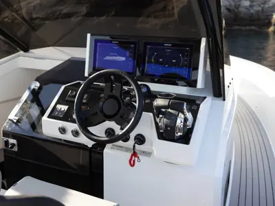 Cockpit of Beluga, a De Antonio Yachts De Antonio D36 motorboat at Ibiza, Spain