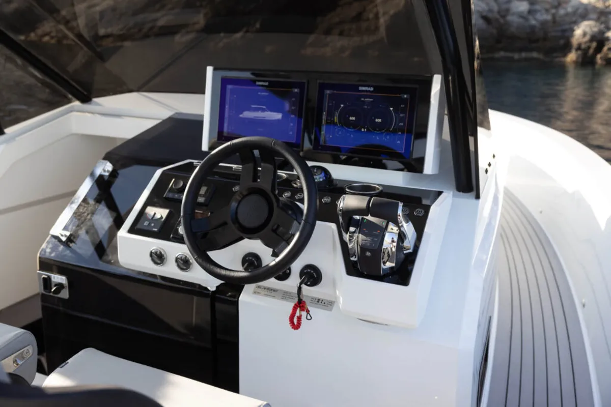 Cockpit of Beluga, a De Antonio Yachts De Antonio D36 motorboat at Ibiza, Spain