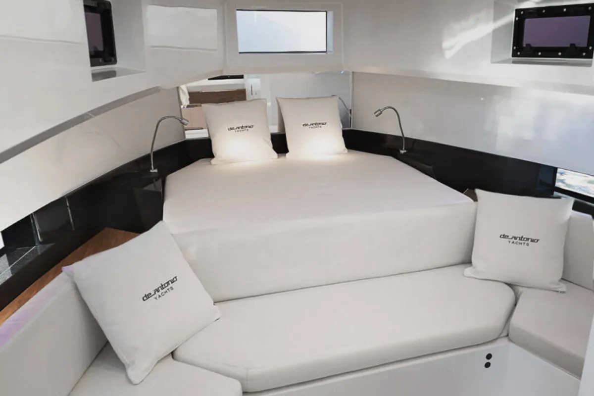 Cabin on Beluga, a De Antonio Yachts De Antonio D36 motorboat at Ibiza, Spain
