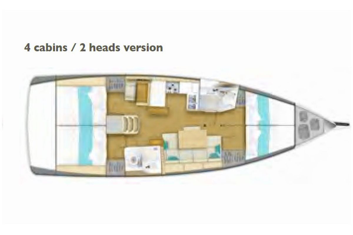 Floor plan of SALVA, a Jeanneau Sun Odyssey 440 sailboat at Grad Šibenik, Croatia