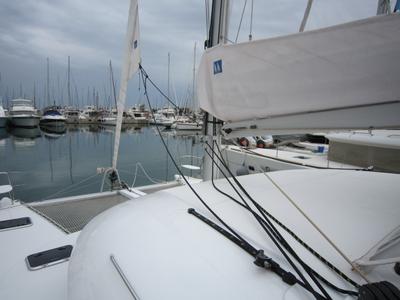Deck of ThunderCat, a Lagoon 380 catamaran at Lavreotiki Municipal Unit, Greece