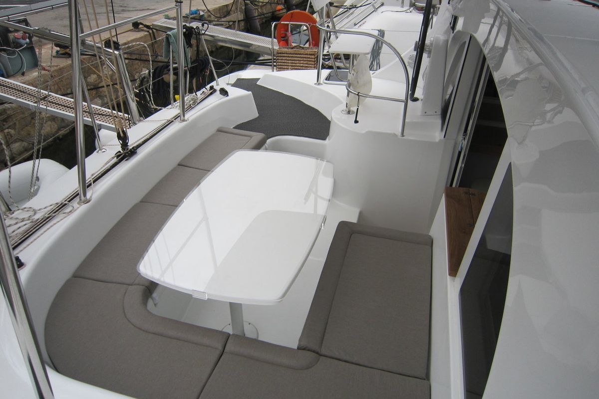 Cockpit of ThunderCat, a Lagoon 380 catamaran at Lavreotiki Municipal Unit, Greece