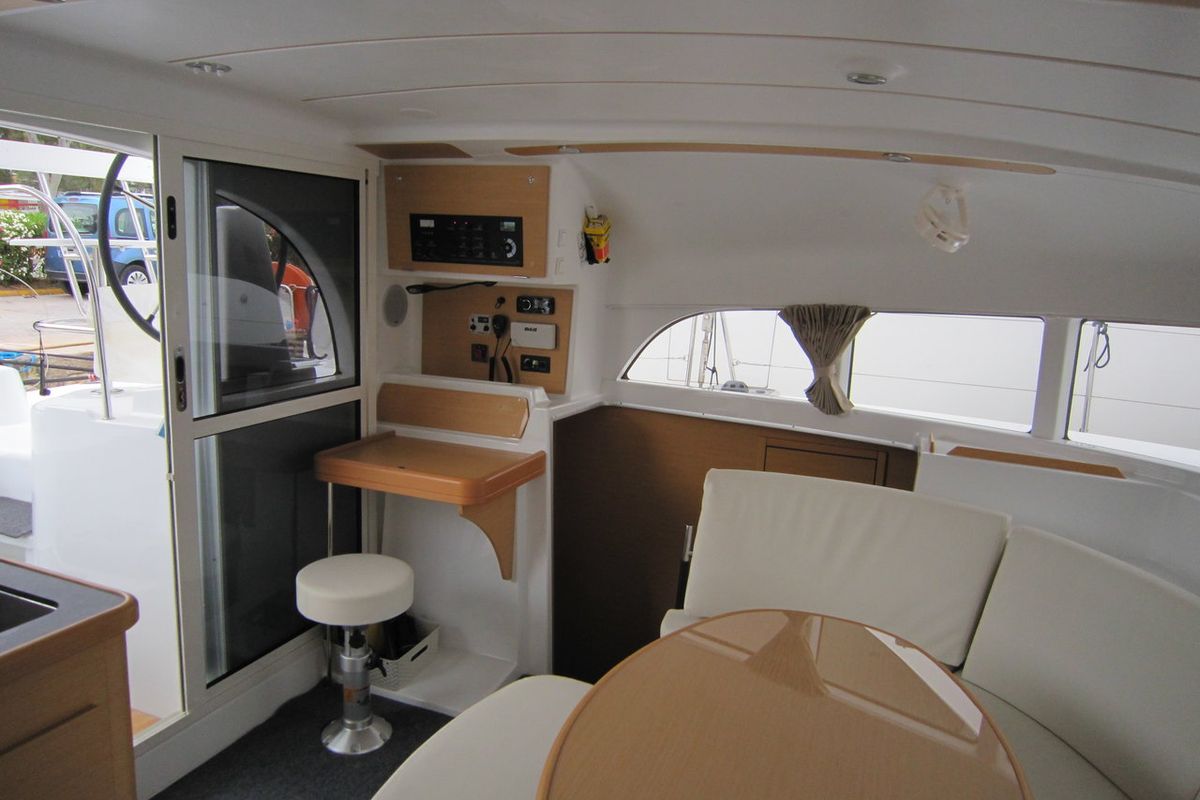 Salon of ThunderCat, a Lagoon 380 catamaran at Lavreotiki Municipal Unit, Greece