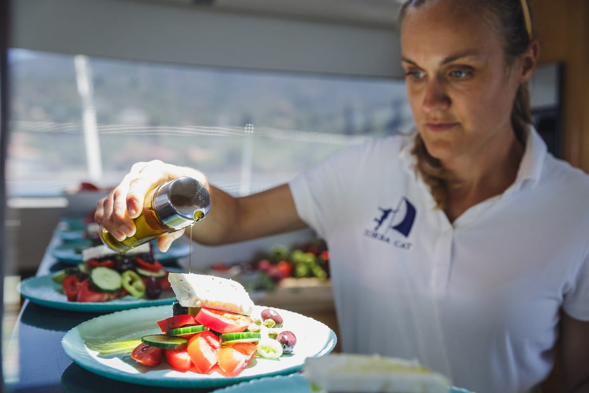 Zorba CAT Cabin 1, a Fountaine Pajot Eleuthera 60 catamaran at Aegina, Greece