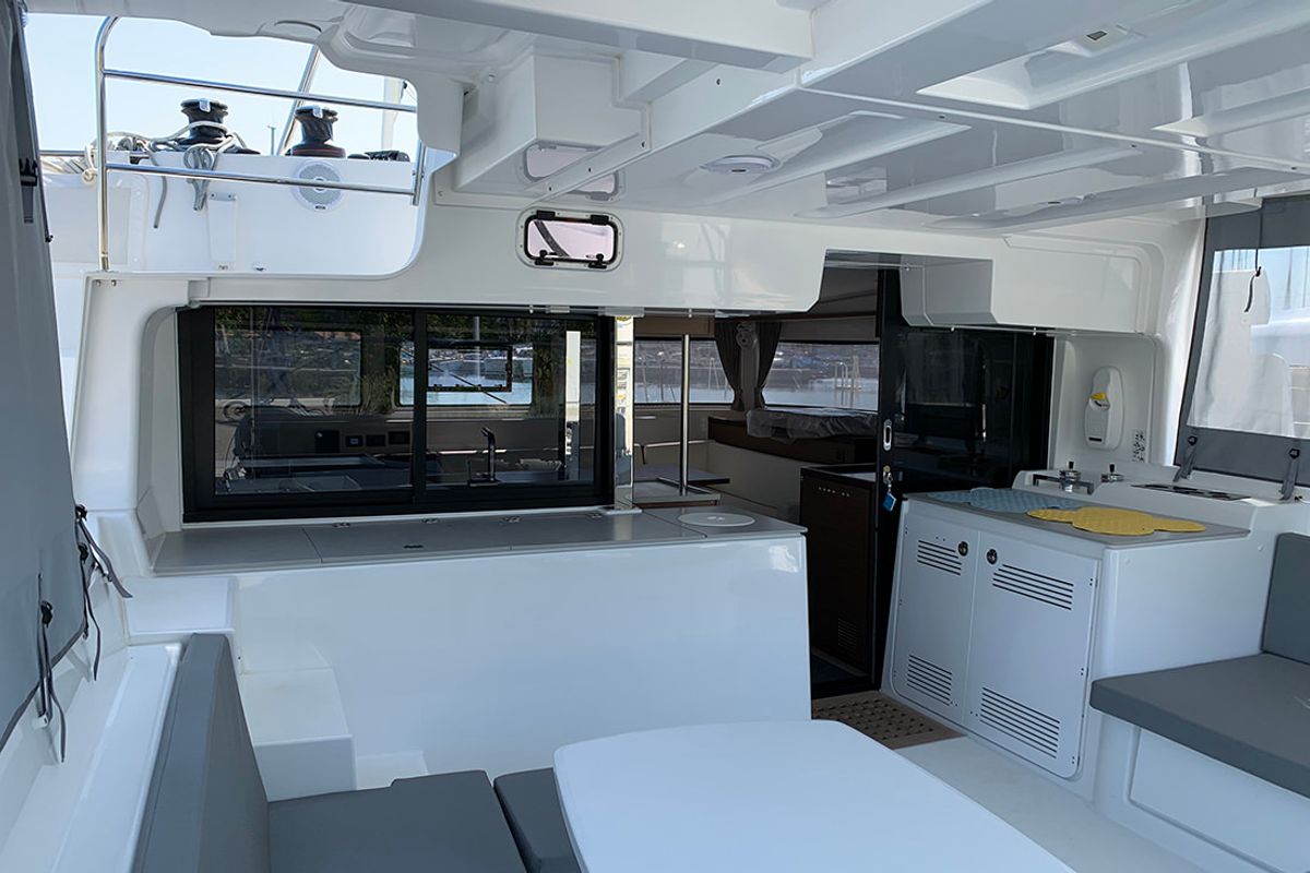 Salon of Aurora, a Lagoon 46 catamaran at Municipal Unit of Anaktorio, Greece