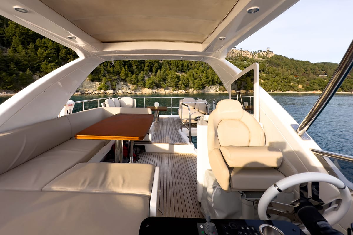 Deck of Be Happy, a Azimut 55 Fly yacht at Grad Kaštela, Croatia