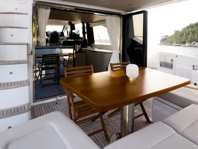 Deck of Be Happy, a Azimut 55 Fly yacht at Grad Kaštela, Croatia