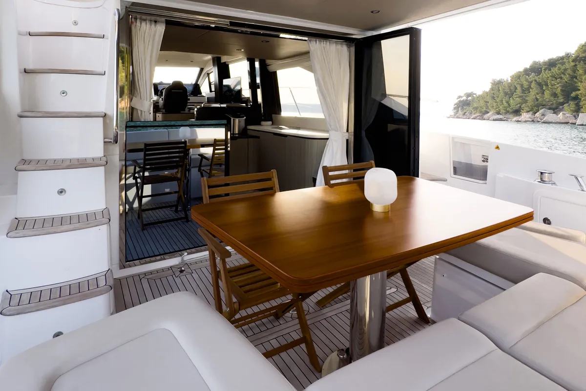Deck of Be Happy, a Azimut 55 Fly yacht at Grad Kaštela, Croatia