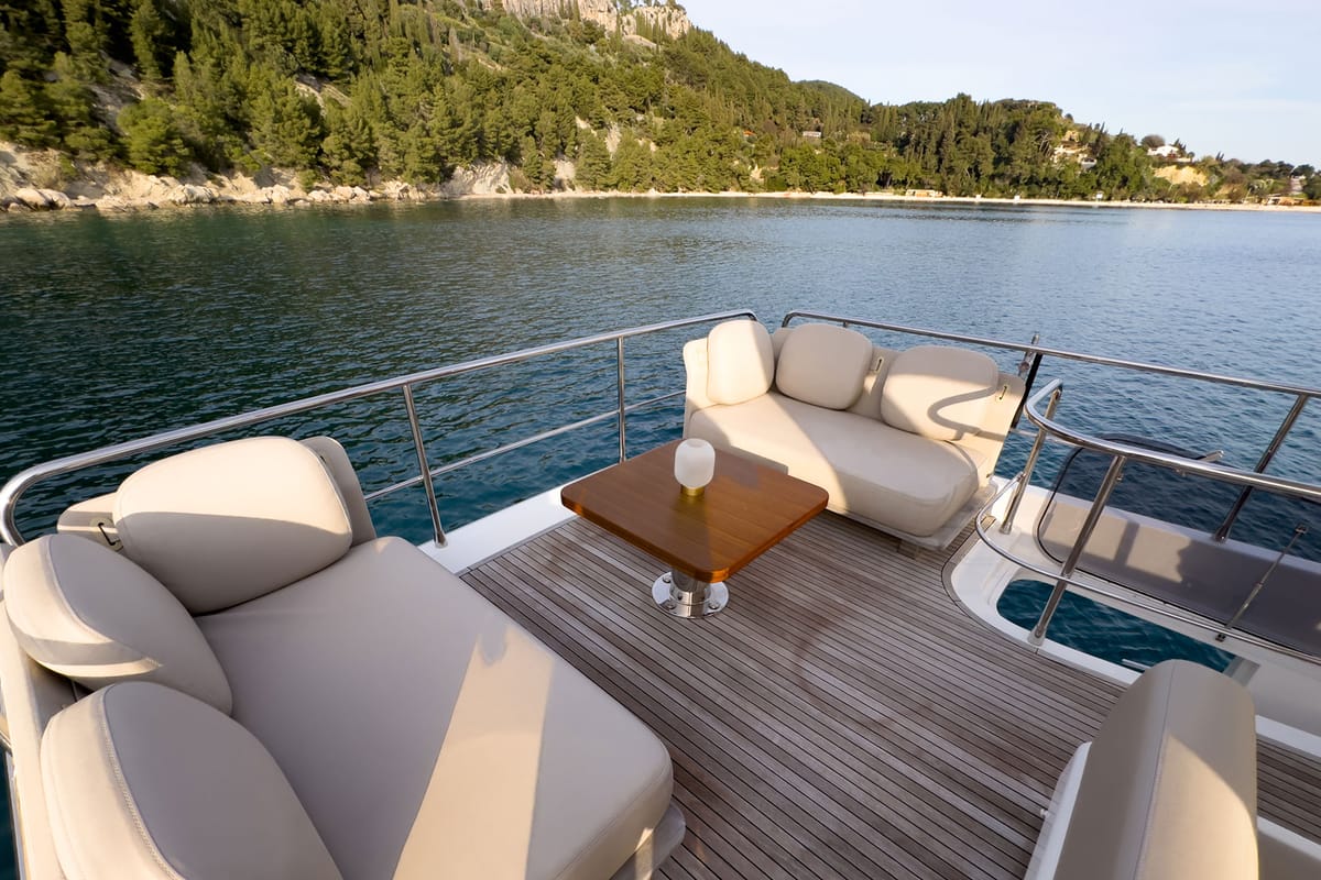 Deck of Be Happy, a Azimut 55 Fly yacht at Grad Kaštela, Croatia