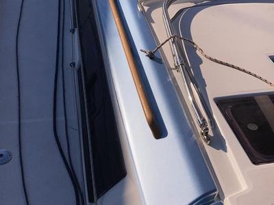 Deck of Pixie, a Dufour 390 sailboat at Olbia, Italy