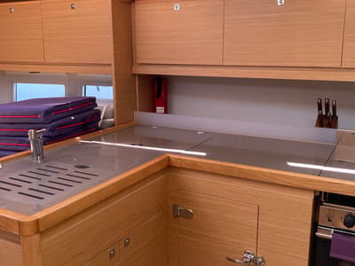Galley of Pixie, a Dufour 390 sailboat at Olbia, Italy