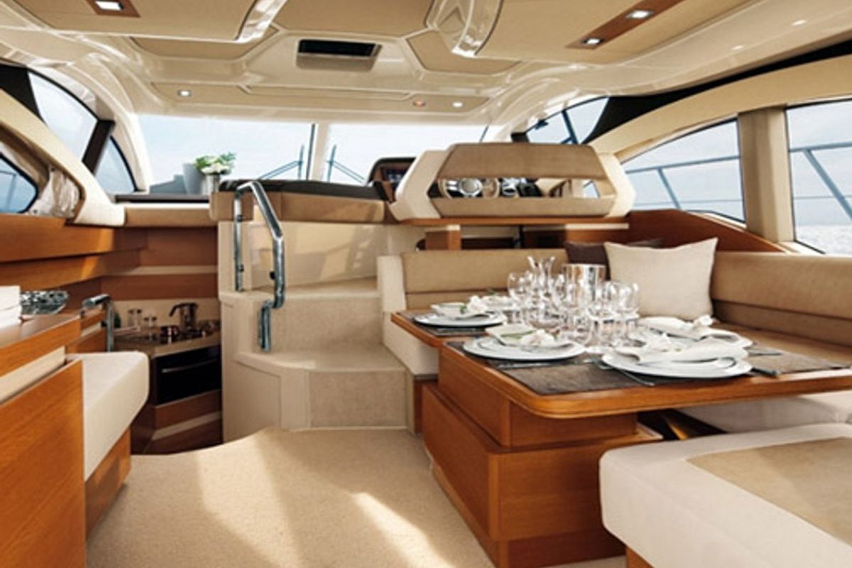 Salon of Alma Libre II, a Azimut 46 motorboat at Municipal Unit of Lefkada, Greece