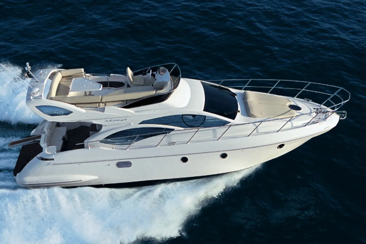 Exterior view of Alma Libre II, a Azimut 46 motorboat at Municipal Unit of Lefkada, Greece