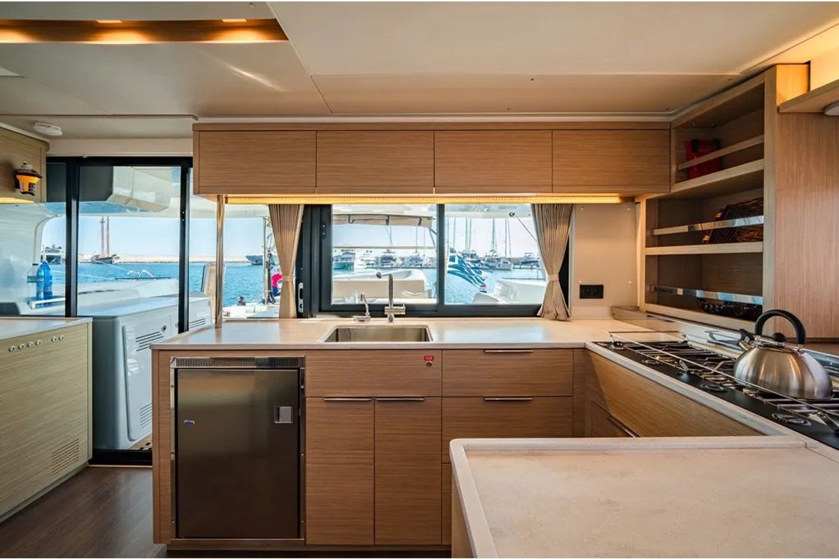Galley of Mary Grace II, a Lagoon 46 catamaran at Athens, Greece