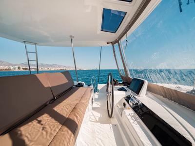 Cockpit of Mary Grace II, a Lagoon 46 catamaran at Athens, Greece