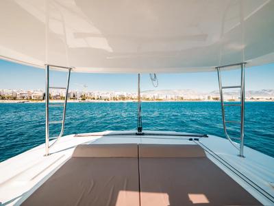 Deck of Mary Grace II, a Lagoon 46 catamaran at Athens, Greece