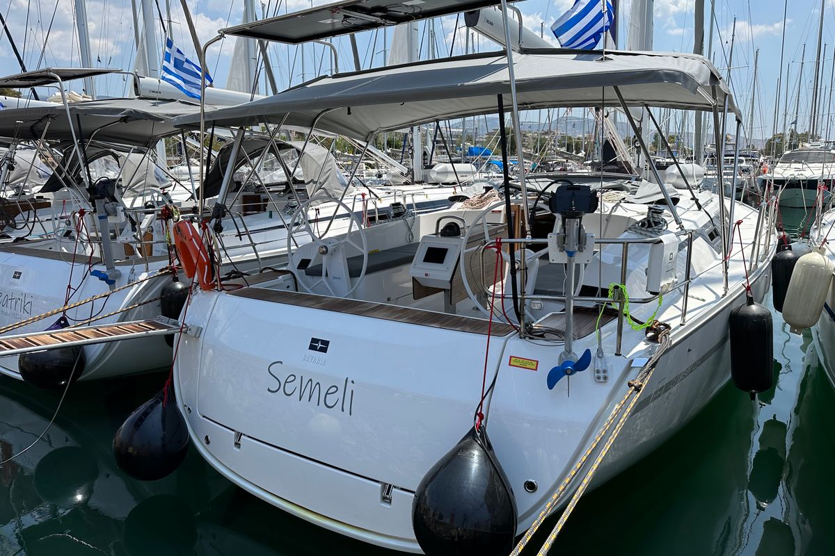 Exterior view of Semeli, a Bavaria Cruiser 46 Style sailboat at Kos, Greece