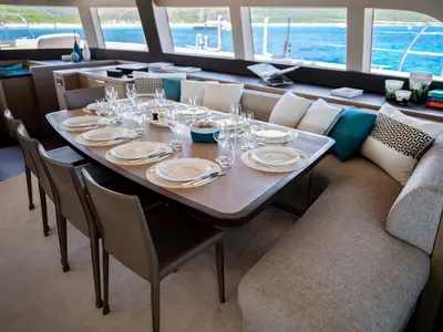 Salon of Spirit of Ponant, a Lagoon Seventy 7 catamaran at Seychelles, Mahe, Seychelles
