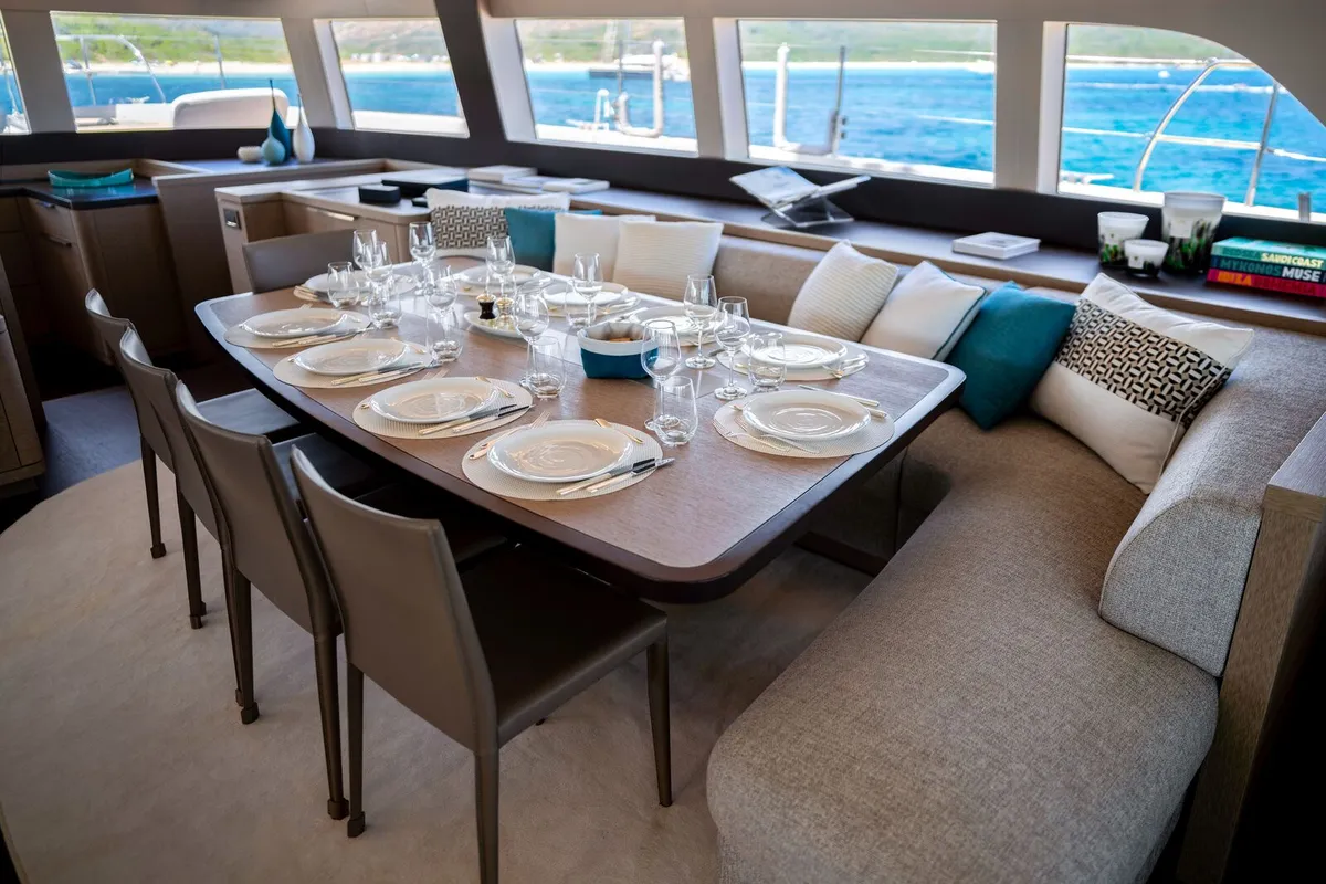 Salon of Spirit of Ponant, a Lagoon Seventy 7 catamaran at Seychelles, Mahe, Seychelles