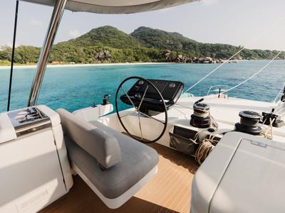Cockpit of Spirit of Ponant, a Lagoon Seventy 7 catamaran at Seychelles, Mahe, Seychelles