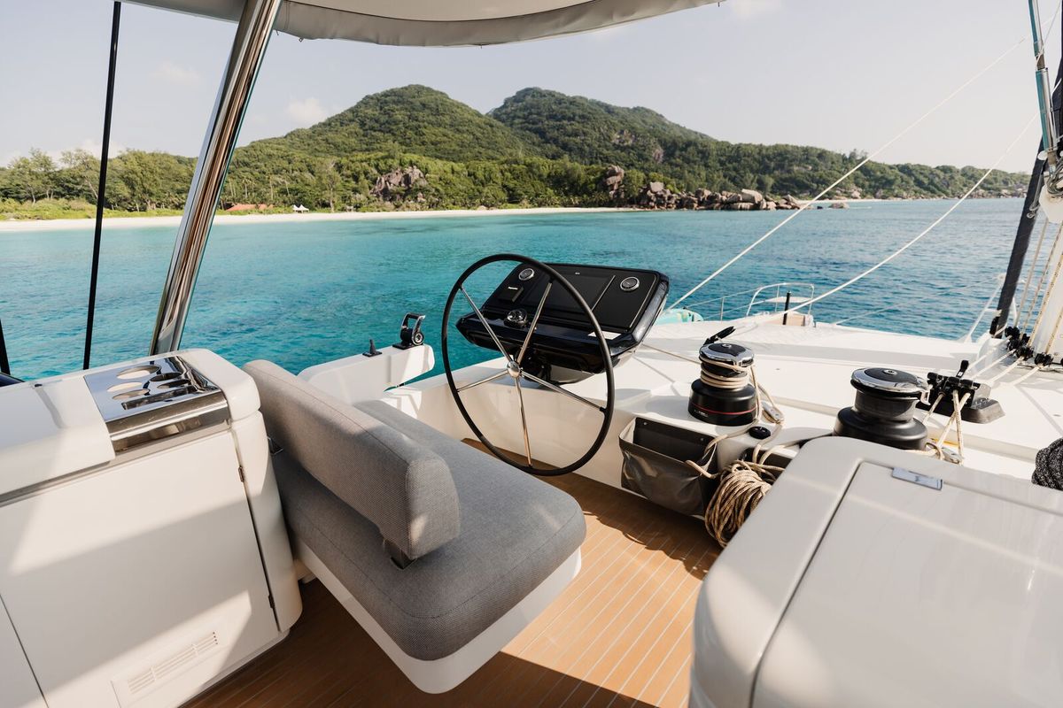 Cockpit of Spirit of Ponant, a Lagoon Seventy 7 catamaran at Seychelles, Mahe, Seychelles