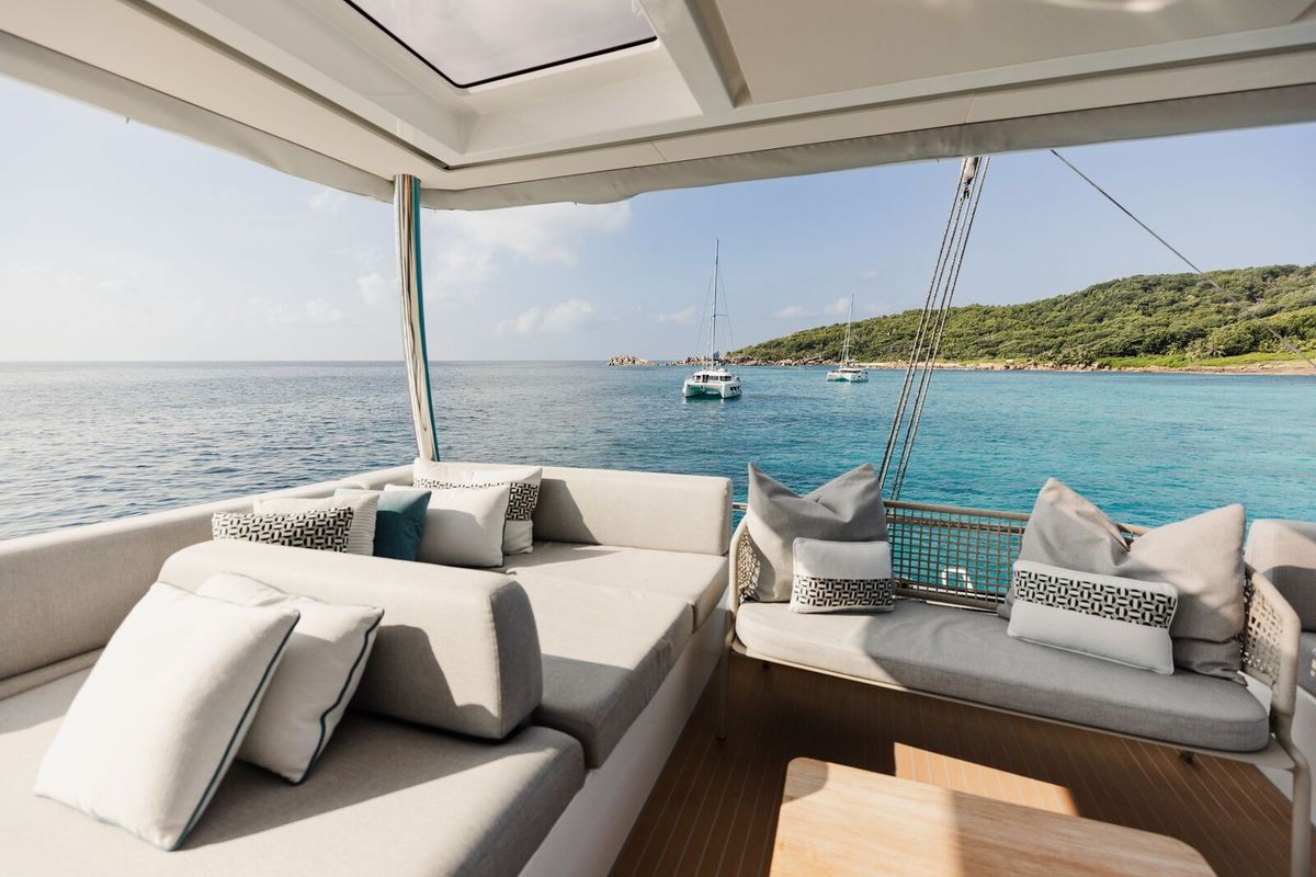Deck of Spirit of Ponant, a Lagoon Seventy 7 catamaran at Seychelles, Mahe, Seychelles