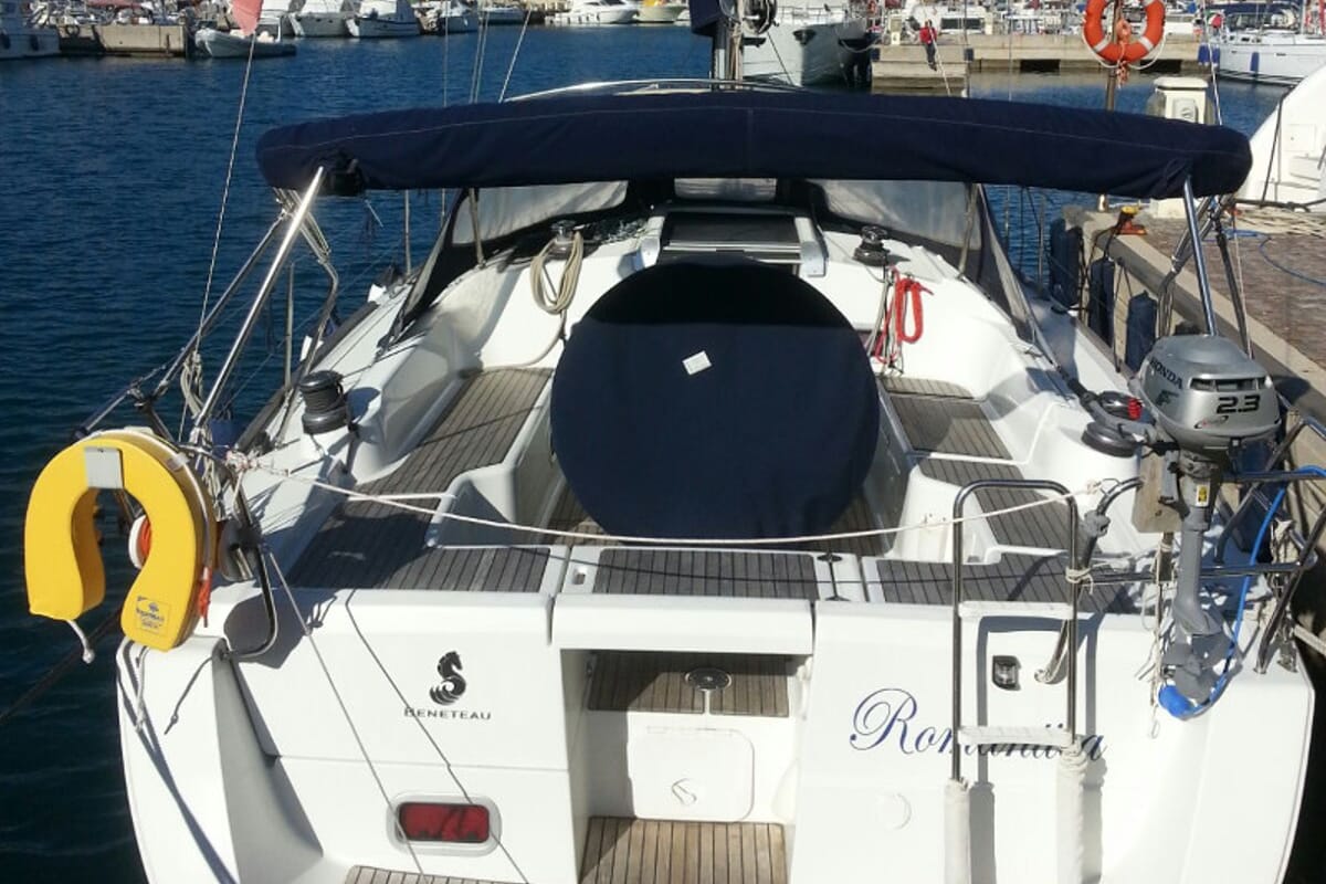 Exterior view of Romantica, a Beneteau Oceanis 37 sailboat at Piombino, Italy