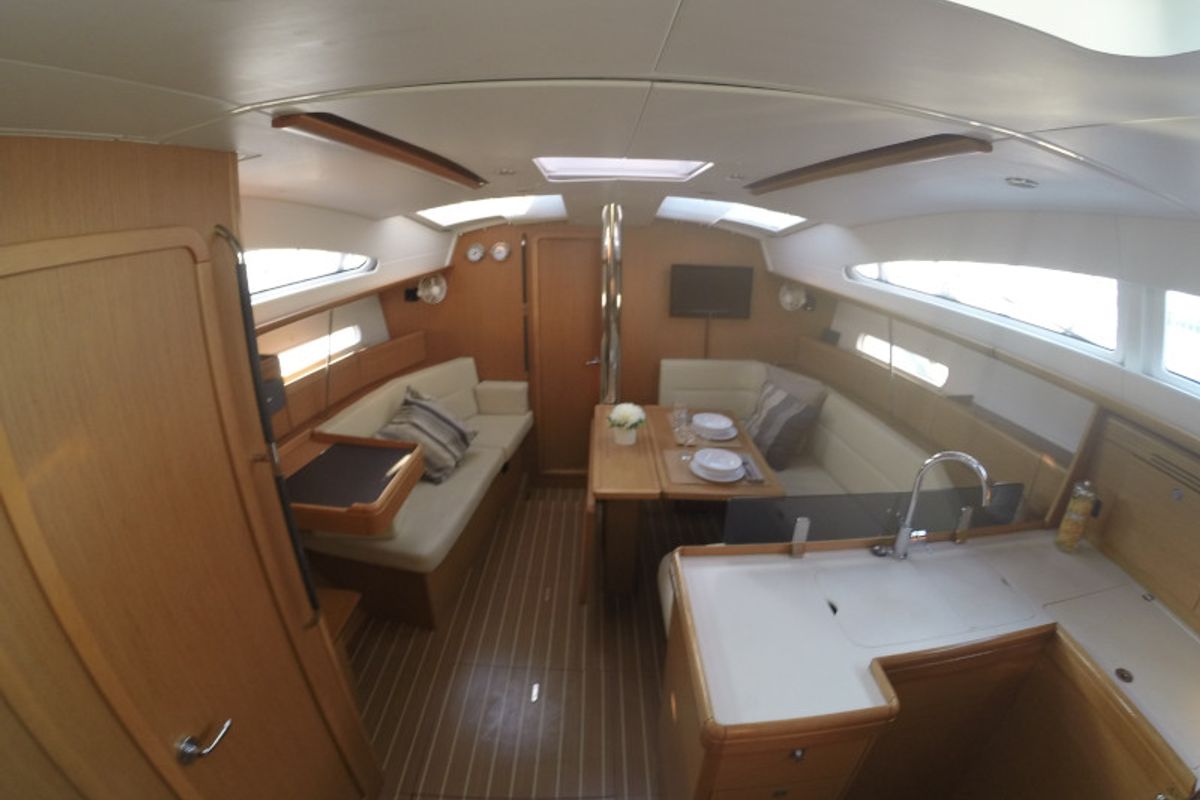 Salon of Sweet Alis, a Jeanneau Sun Odyssey 42DS sailboat at Municipal Unit of Lefkada, Greece