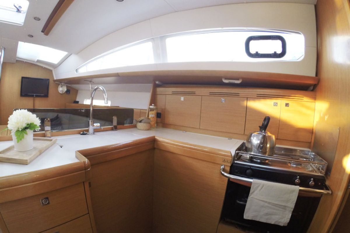 Galley of Sweet Alis, a Jeanneau Sun Odyssey 42DS sailboat at Municipal Unit of Lefkada, Greece