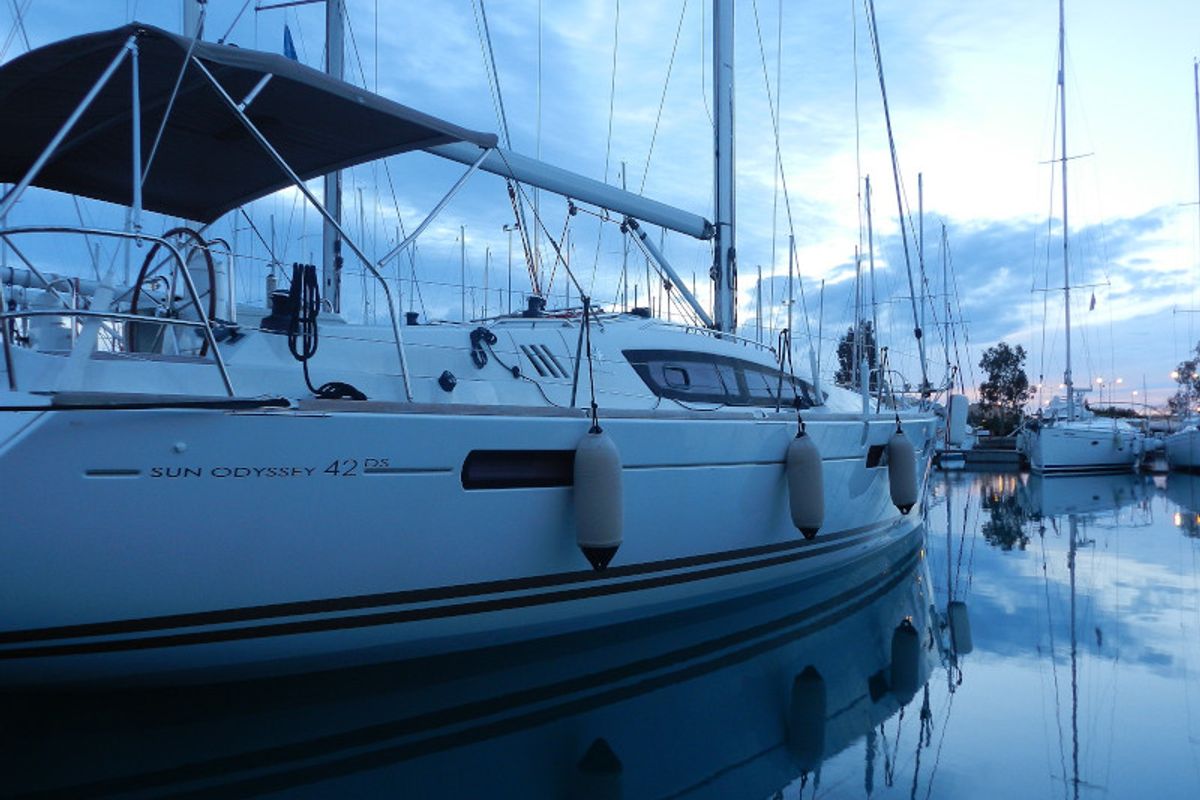 Exterior view of Sweet Alis, a Jeanneau Sun Odyssey 42DS sailboat at Municipal Unit of Lefkada, Greece