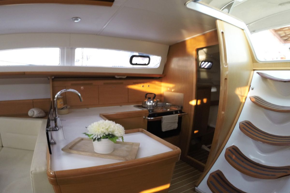 Galley of Sweet Alis, a Jeanneau Sun Odyssey 42DS sailboat at Municipal Unit of Lefkada, Greece