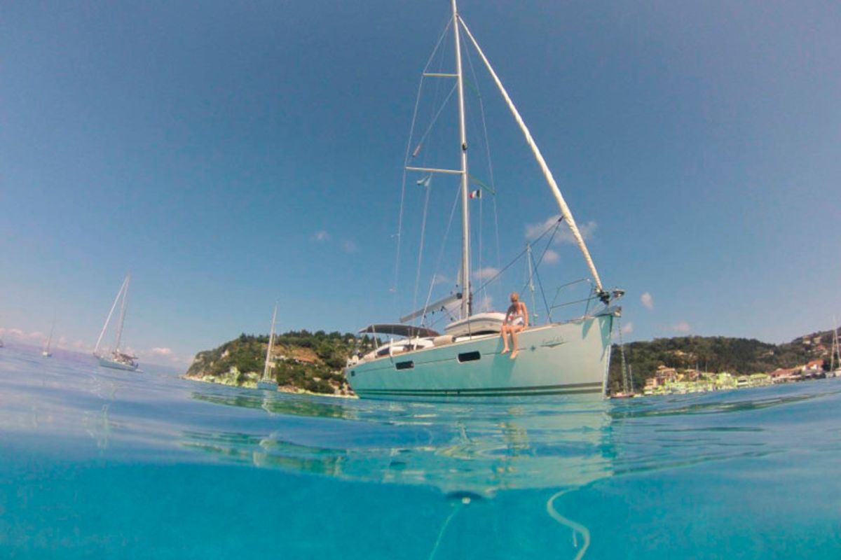 Exterior view of Sweet Alis, a Jeanneau Sun Odyssey 42DS sailboat at Municipal Unit of Lefkada, Greece