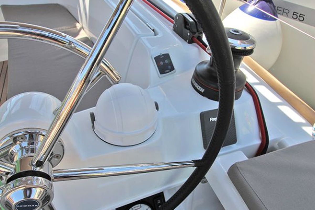 Cockpit of Kronos, a Jeanneau Sun Odyssey 449 sailboat at Lavreotiki Municipal Unit, Greece