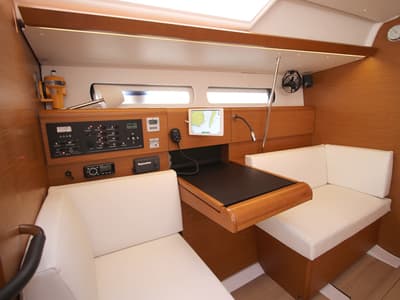 Salon of Kronos, a Jeanneau Sun Odyssey 449 sailboat at Lavreotiki Municipal Unit, Greece