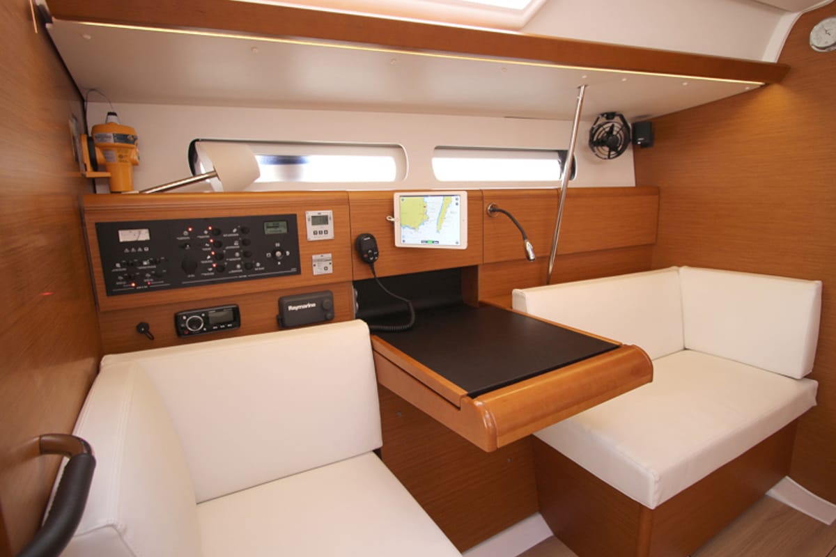 Salon of Kronos, a Jeanneau Sun Odyssey 449 sailboat at Lavreotiki Municipal Unit, Greece