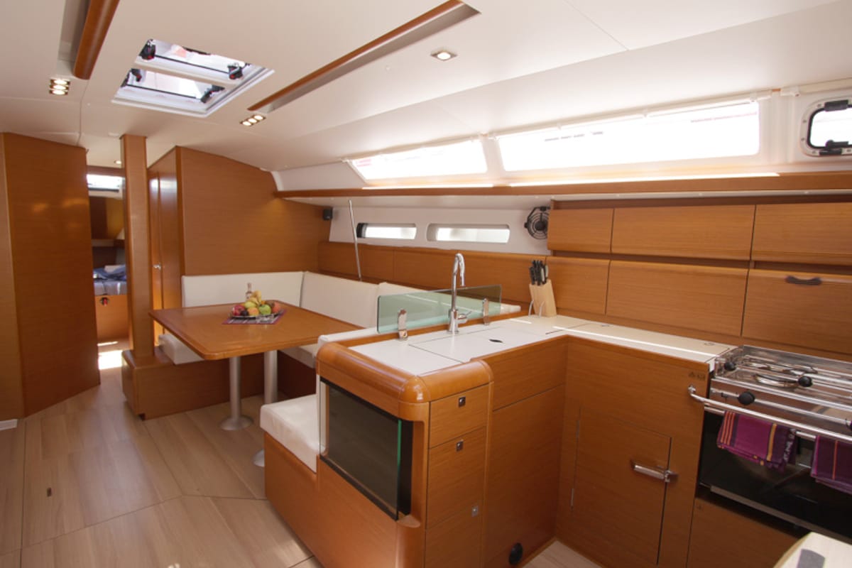 Galley of Kronos, a Jeanneau Sun Odyssey 449 sailboat at Lavreotiki Municipal Unit, Greece