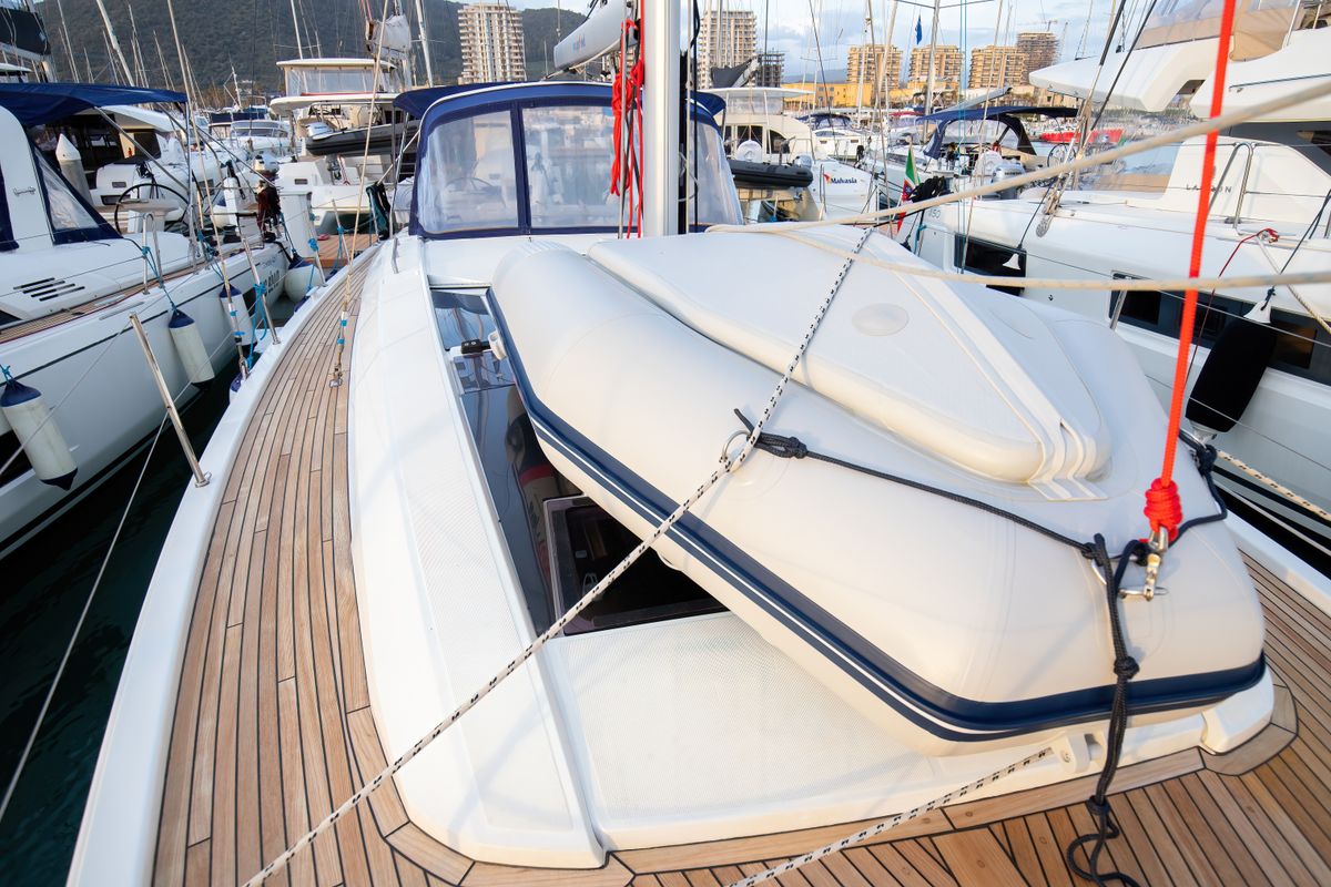 Deck of Tyche, a Beneteau Oceanis 46.1 sailboat at Rosignano Solvay, Italy