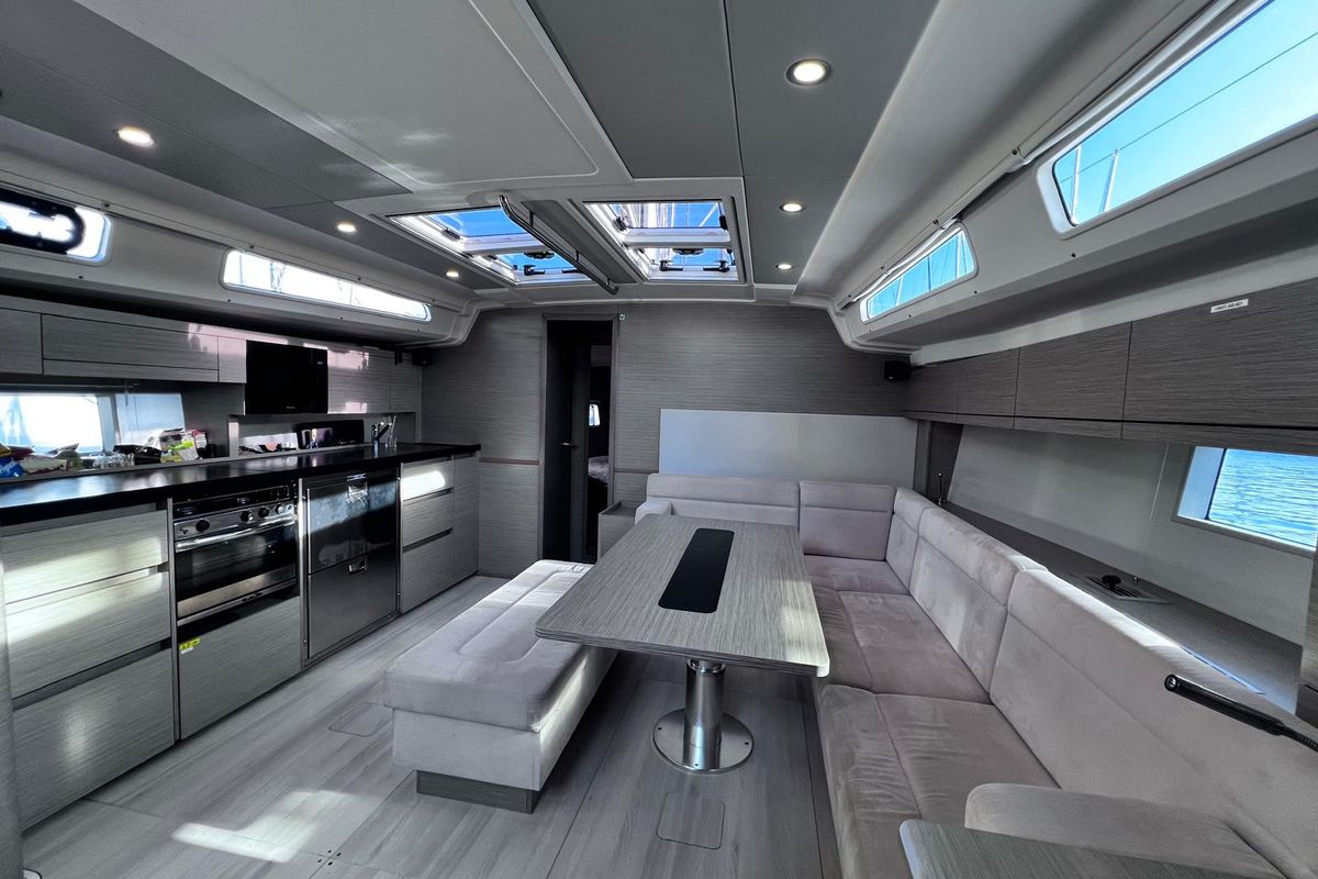Salon of SIMFONIX, a Hanse Yachts Hanse 508 sailboat at Cascais, Portugal