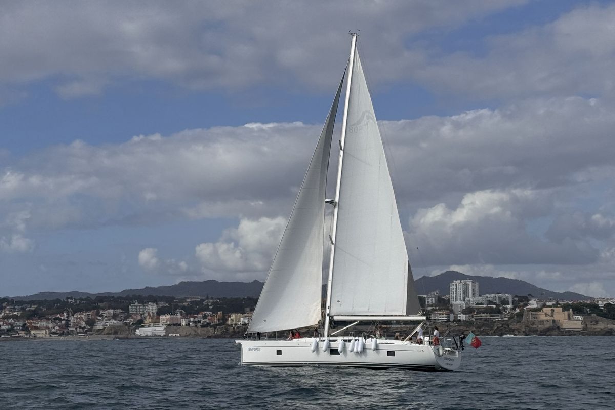 Exterior view of SIMFONIX, a Hanse Yachts Hanse 508 sailboat at Cascais, Portugal