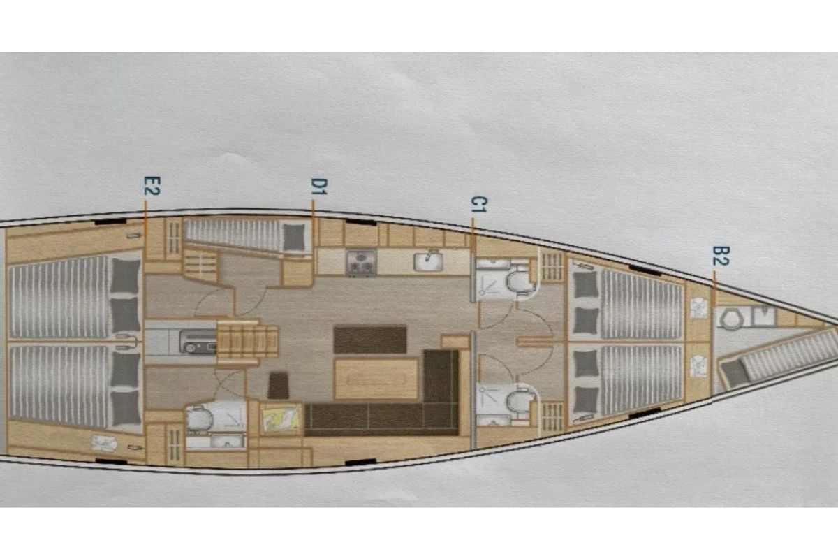 Floor plan of SIMFONIX, a Hanse Yachts Hanse 508 sailboat at Cascais, Portugal
