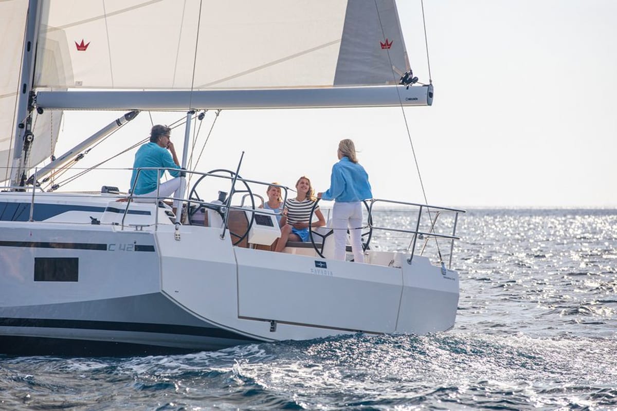 Exterior view of Atlanta, a Bavaria C42 sailboat at Tivat, Montenegro