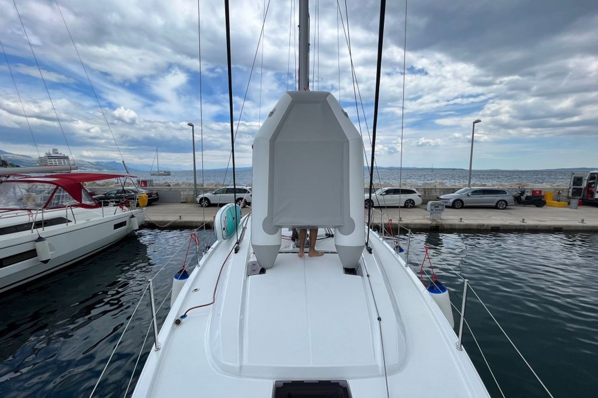 Deck of Cosmic Dancer, a Beneteau Oceanis 40.1 sailboat at Split, Croatia