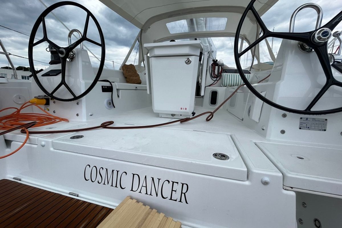Cockpit of Cosmic Dancer, a Beneteau Oceanis 40.1 sailboat at Split, Croatia