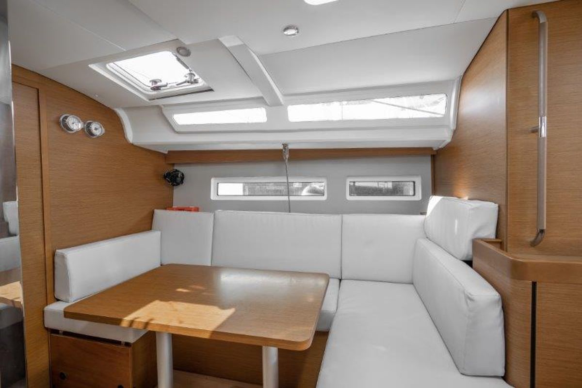 Salon of Almyra 440, a Jeanneau Sun Odyssey 440 sailboat at Marpissa, Greece