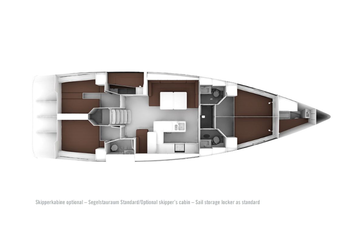 Floor plan of Anassa, a Bavaria Cruiser 56 sailboat at Athens, Greece