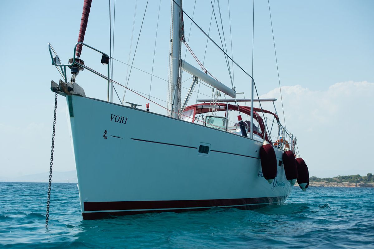 Exterior view of Vori, a Beneteau Oceanis Clipper 473 sailboat at Athens, Greece